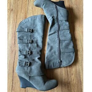 Unionbay Vtg Grey Knee High Wedge Boots Size 9